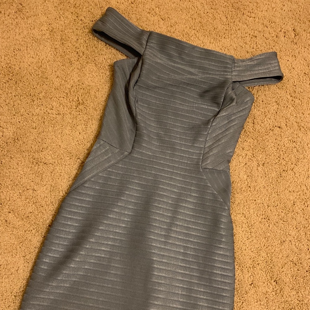 Greyish blue off the shoulder dress by Topshop